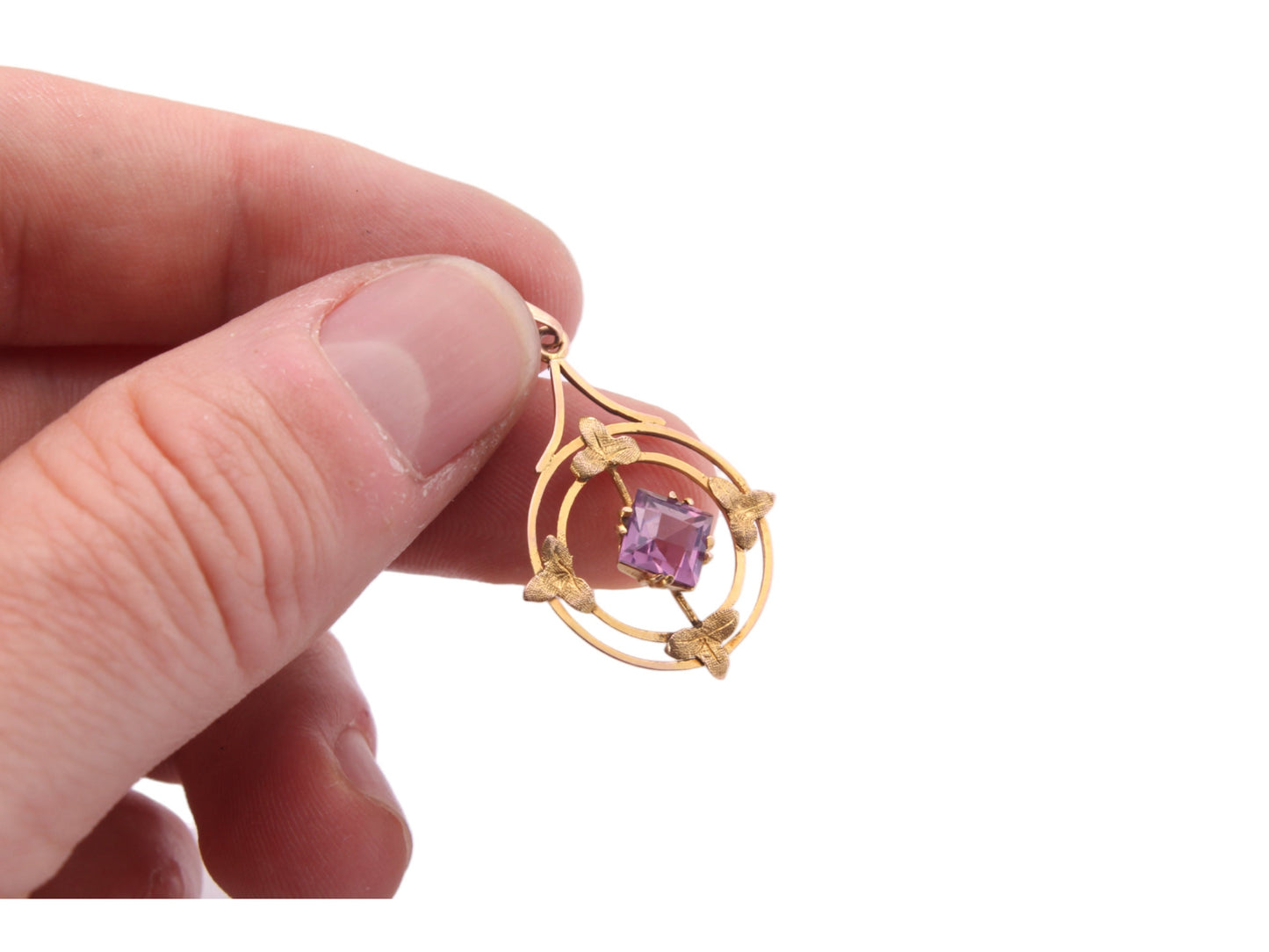 Antique 9ct Gold Amethyst Ivy Motif Pendant