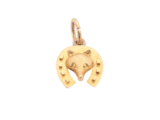 Antique 15ct Gold Fox & Horseshoe Pendant Charm