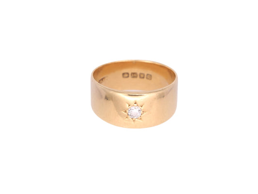 Antique 18ct Gold Diamond Wide Cigar Wedding Ring Band