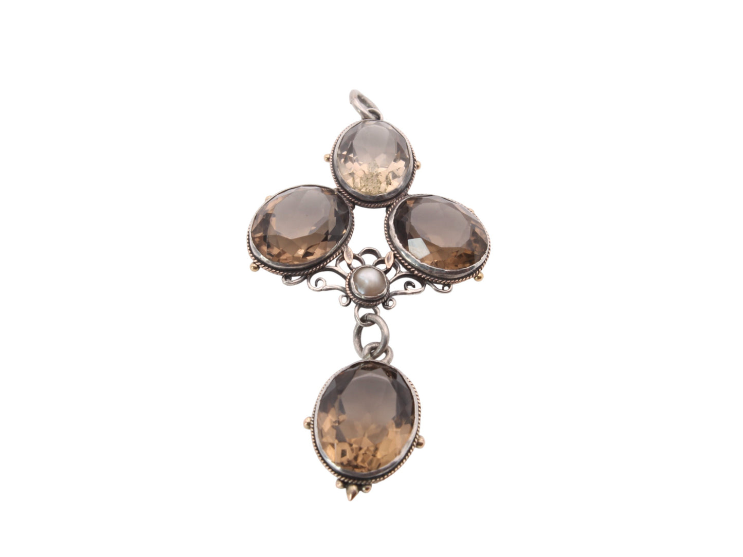 Antique Sterling Silver & Gold Bezel Set Citrine Pendant