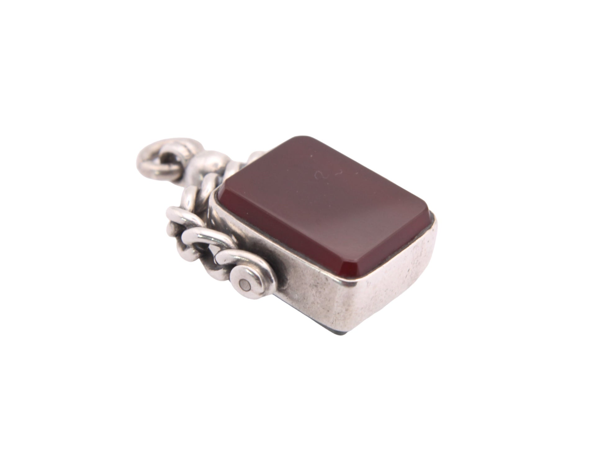 Antique-Silver-Bloodstone-&-Carnelian-Spinner-Pendant-Fob