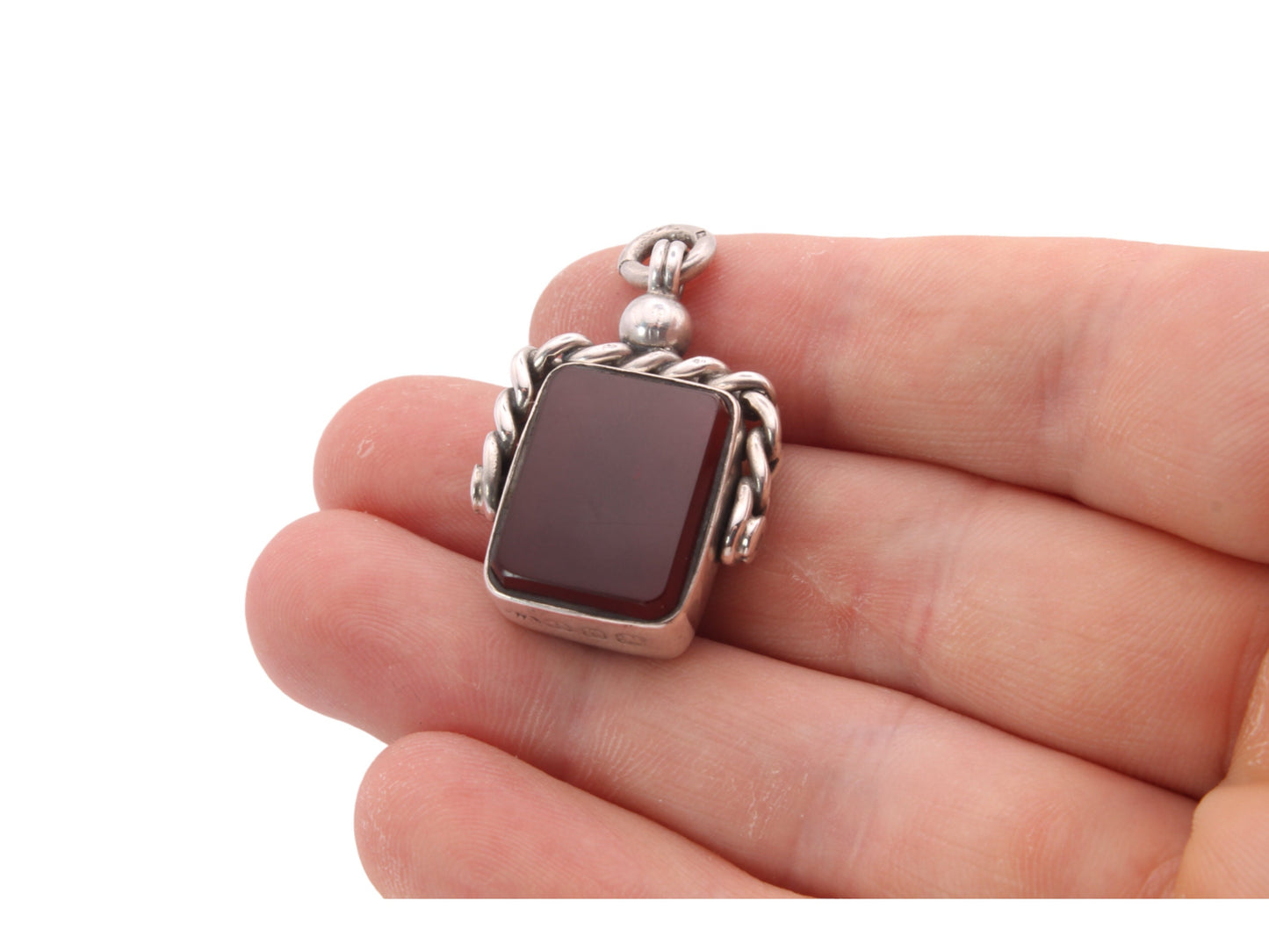 Antique Silver Bloodstone & Carnelian Spinner Pendant Fob