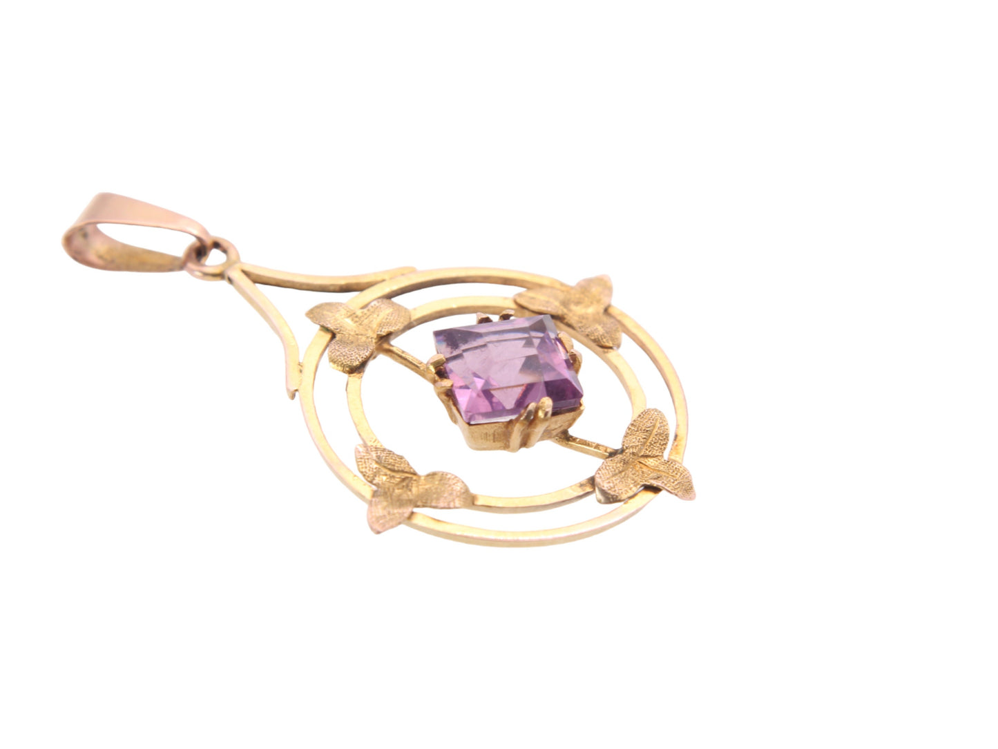 Antique 9ct Gold Amethyst Ivy Motif Pendant