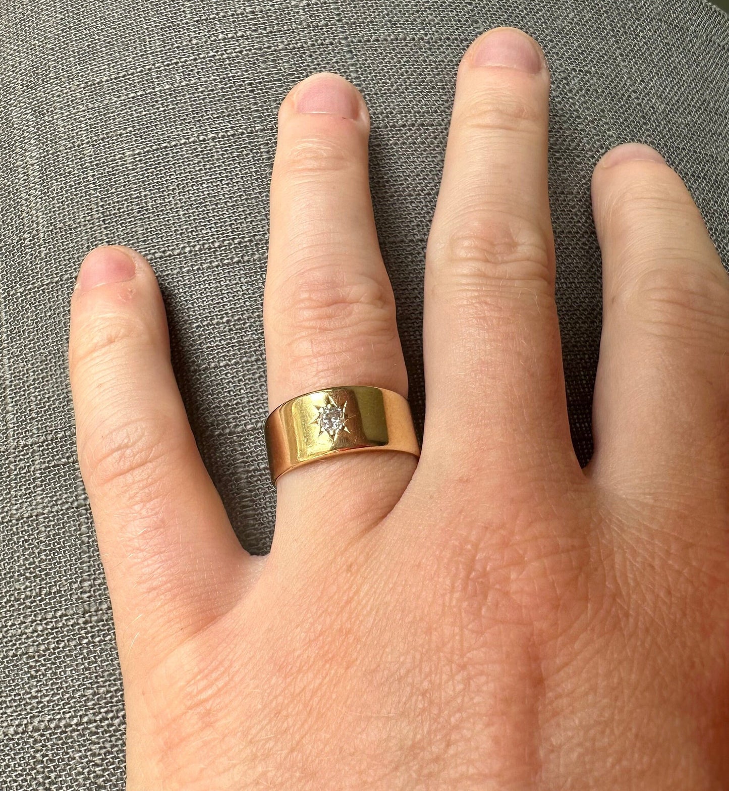 Antique 18ct Gold Diamond Wide Cigar Wedding Ring Band
