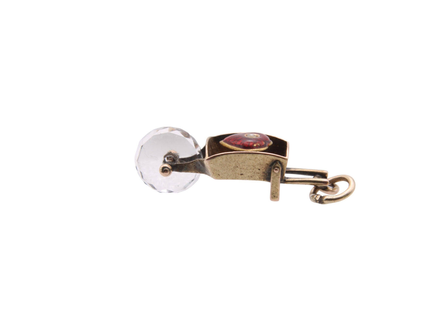 Antique 9ct Gold Lovers Wheelbarrow Heart Enamel Charm Pendant