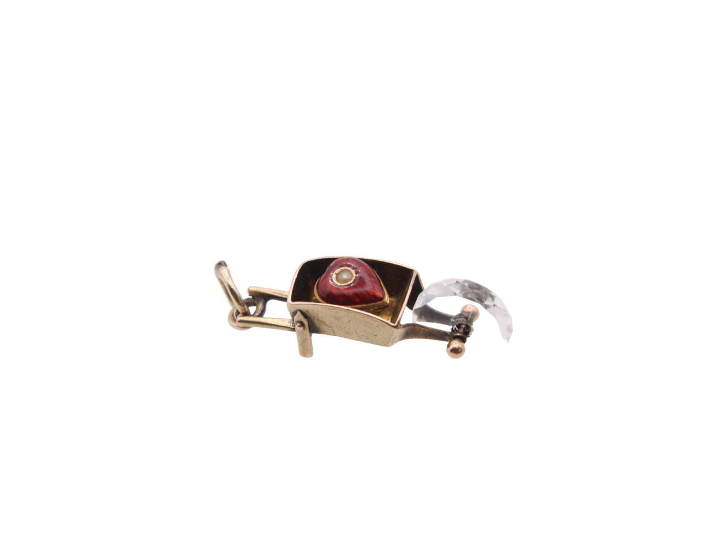 Antique 9ct Gold Lovers Wheelbarrow Heart Enamel Charm Pendant