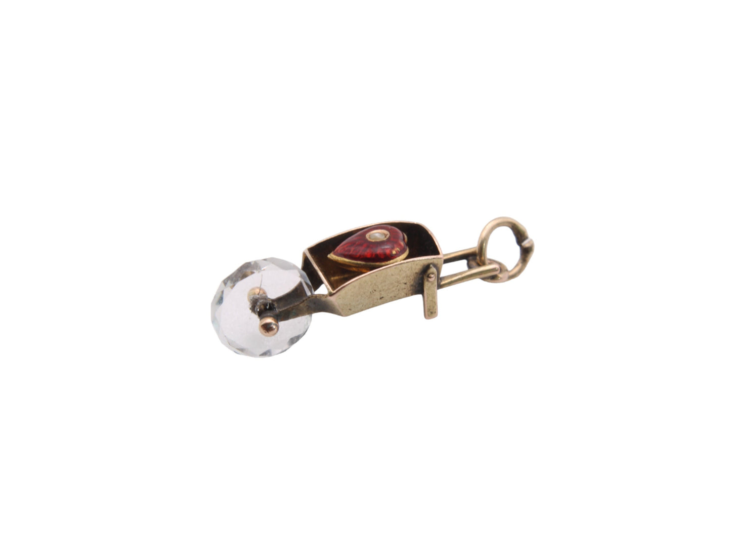 Antique 9ct Gold Lovers Wheelbarrow Heart Enamel Charm Pendant