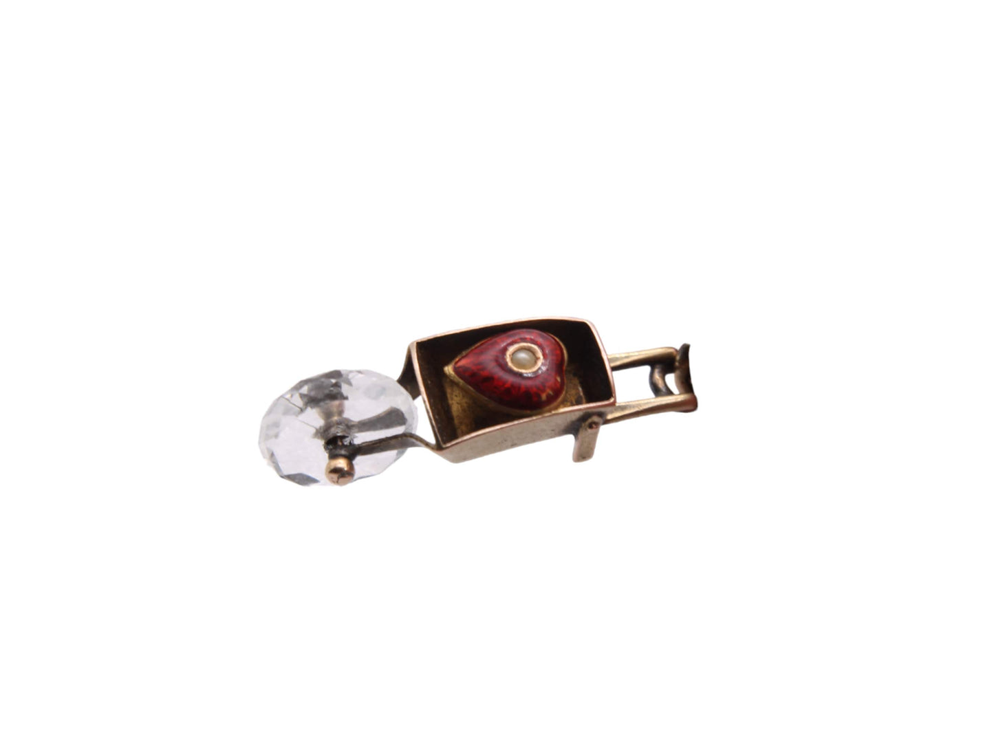 Antique 9ct Gold Lovers Wheelbarrow Heart Enamel Charm Pendant