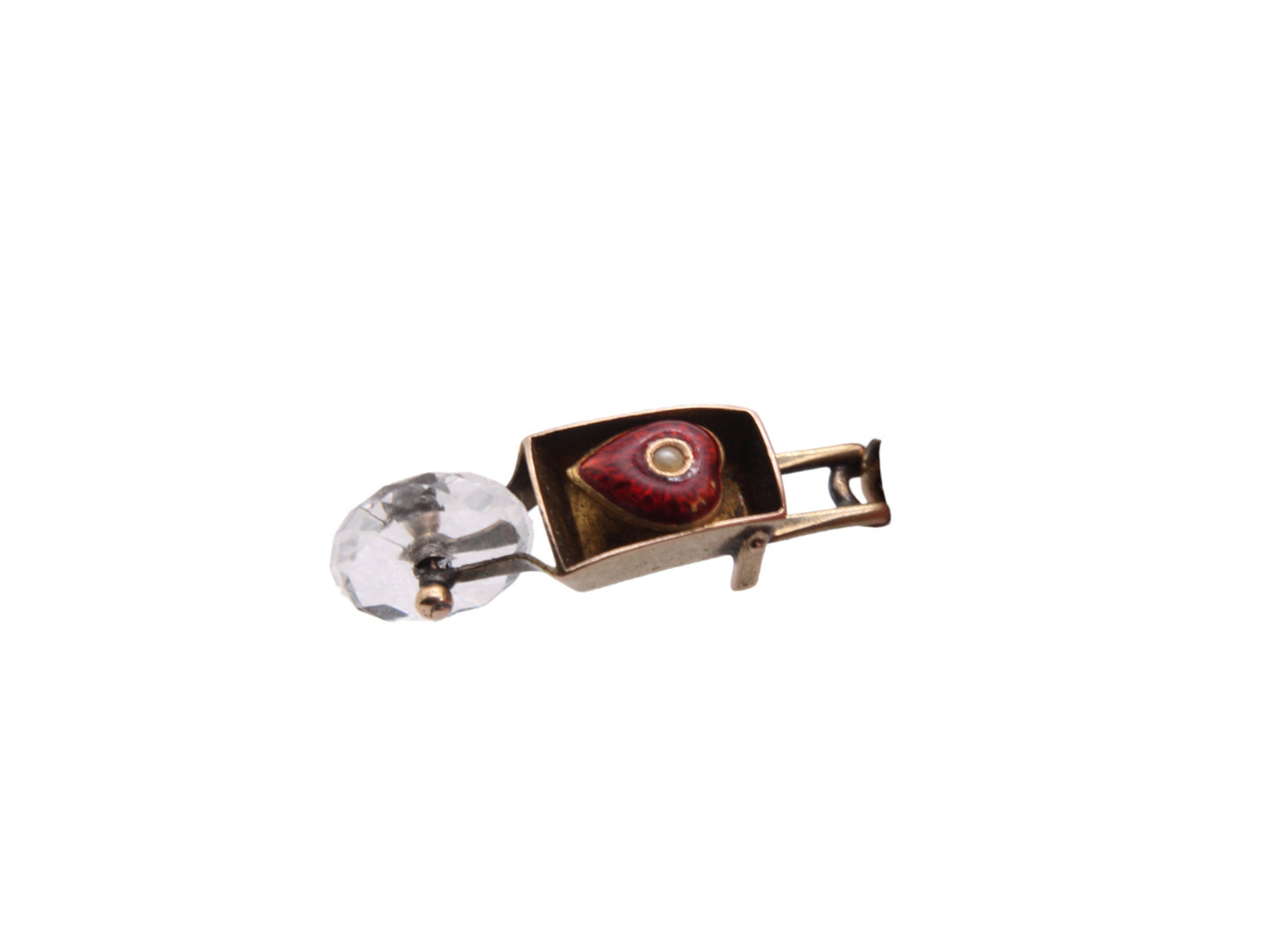 Antique 9ct Gold Lovers Wheelbarrow Heart Enamel Charm Pendant
