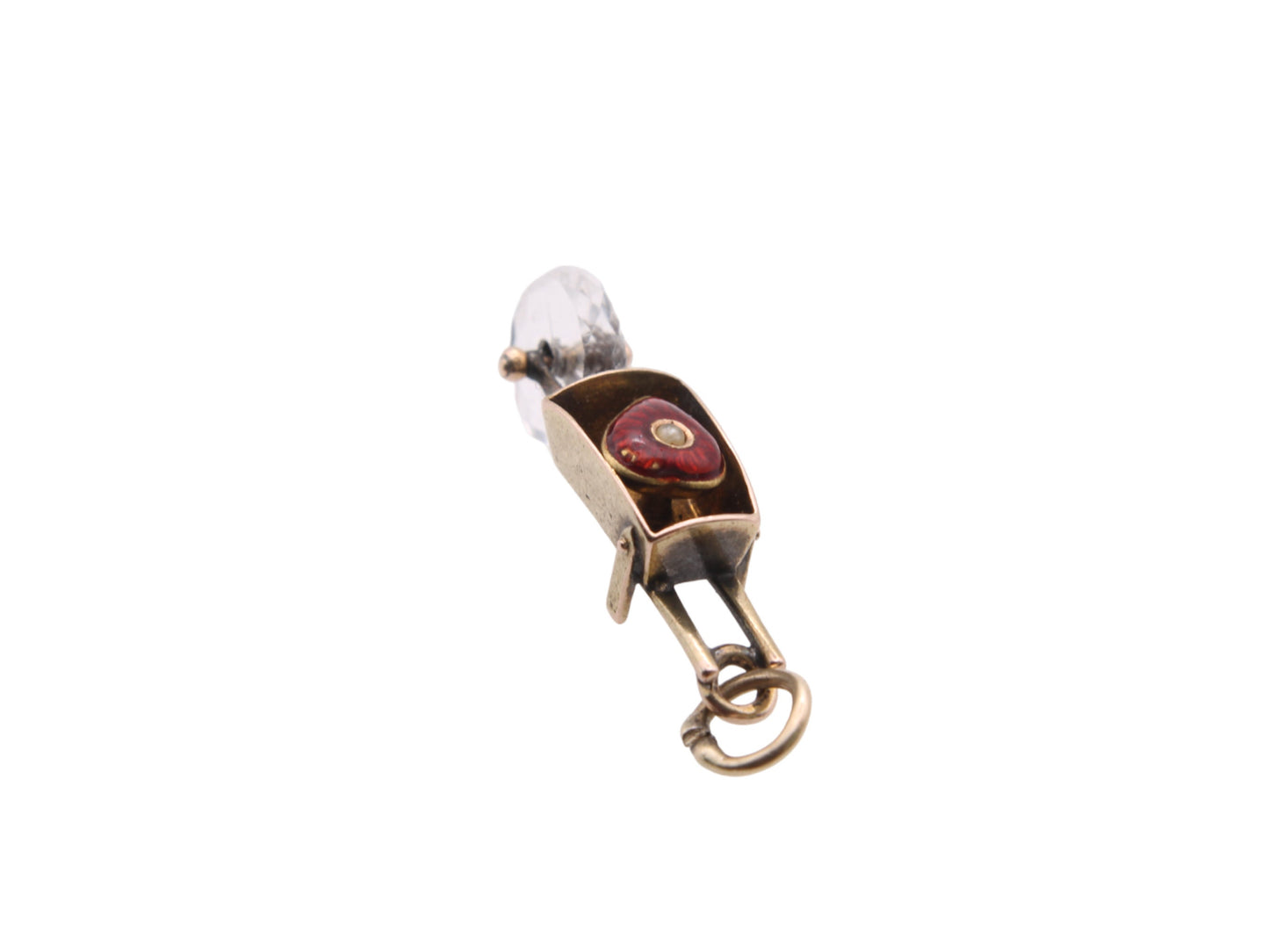 Antique 9ct Gold Lovers Wheelbarrow Heart Enamel Charm Pendant