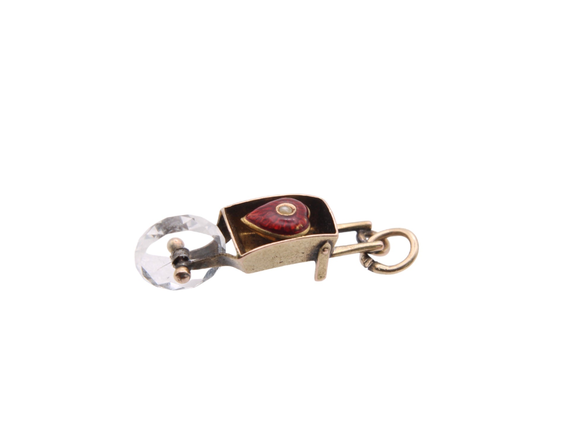 Antique-9ct-Gold-Lovers-Wheelbarrow-Heart-Enamel-Charm-Pendant