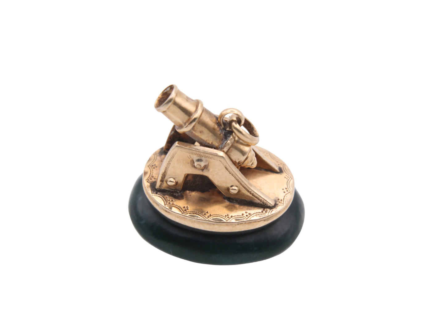 Antique Victorian 9ct Gold Bloodstone Cannon Fob Pendant