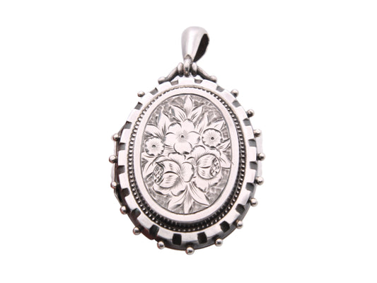 Antique Victorian Forget Me Not Silver Locket, 1881