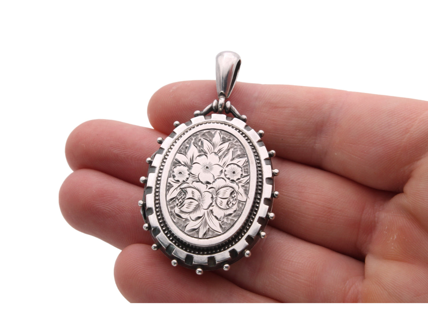 Antique Victorian Forget Me Not Silver Locket, 1881