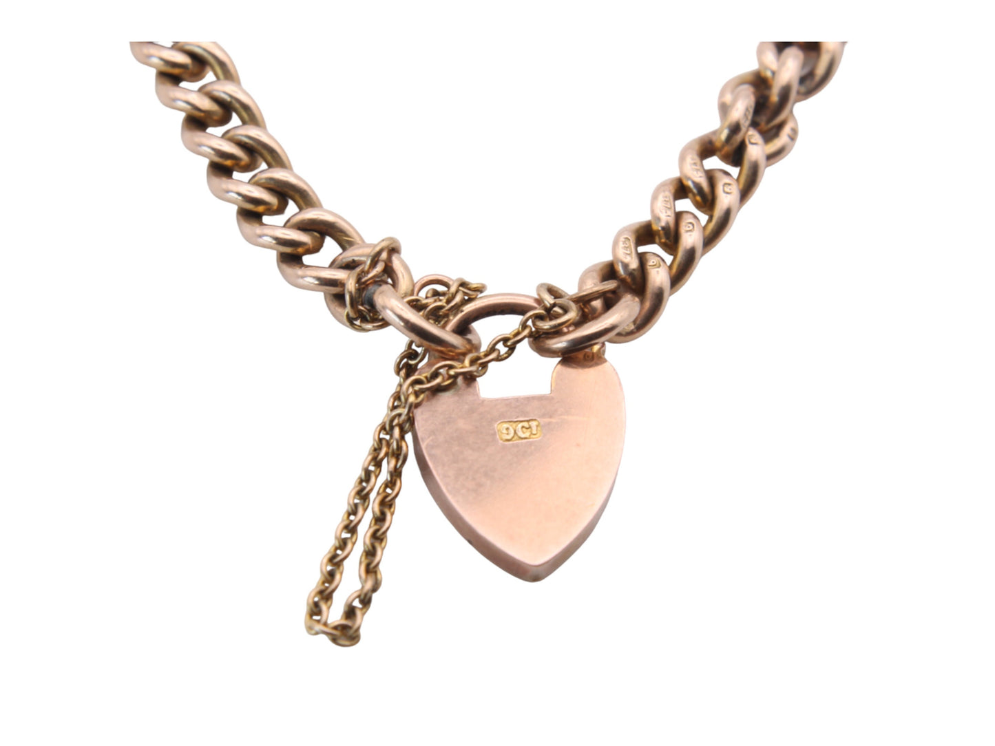 Antique 9ct Rose Gold Graduated Curb Link Padlock Bracelet 20g
