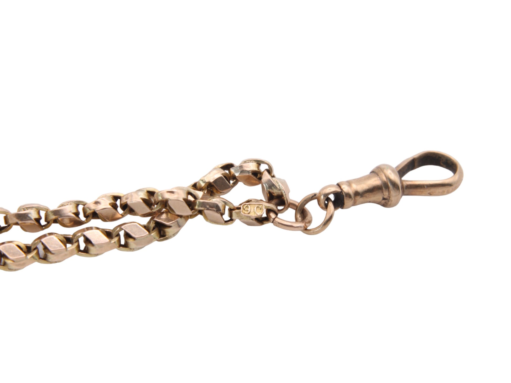 Antique-9ct-Gold-Tulip-Link-Long-Guard-Chain-Necklace,-58"