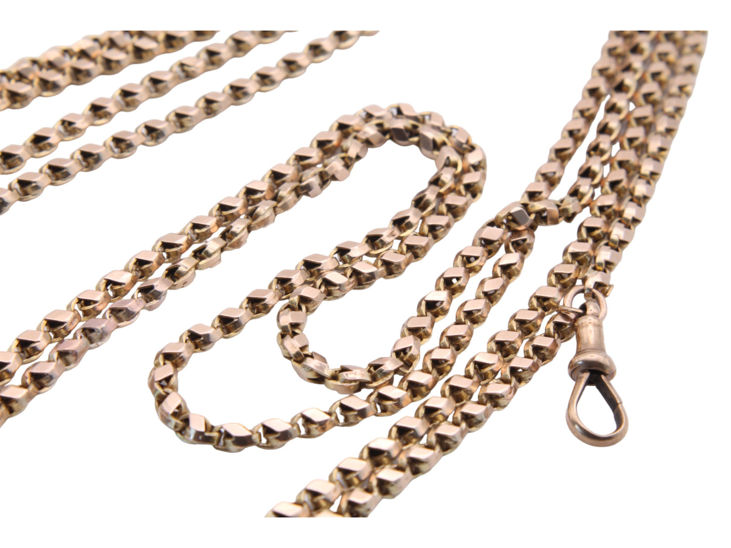 Antique 9ct Gold Tulip Link Long Guard Chain Necklace, 58"