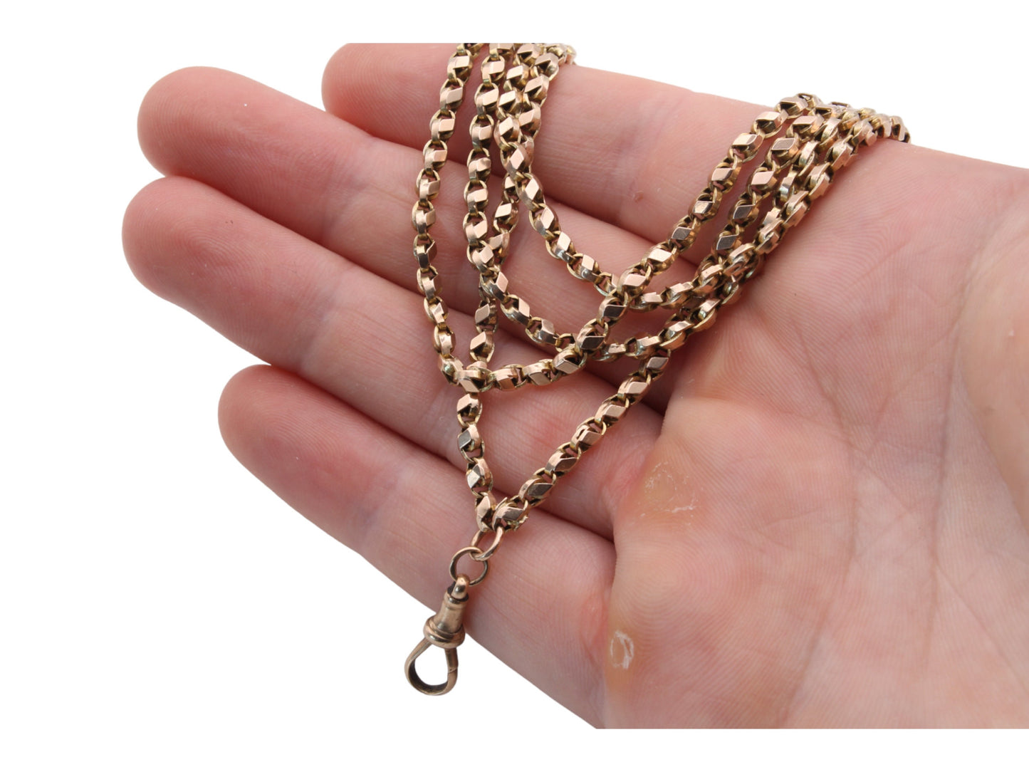 Antique 9ct Gold Tulip Link Long Guard Chain Necklace, 58"