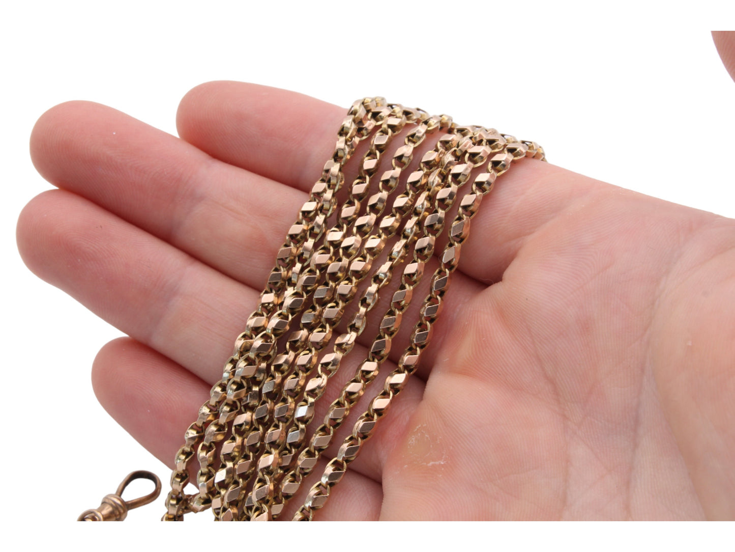 Antique 9ct Gold Tulip Link Long Guard Chain Necklace, 58"