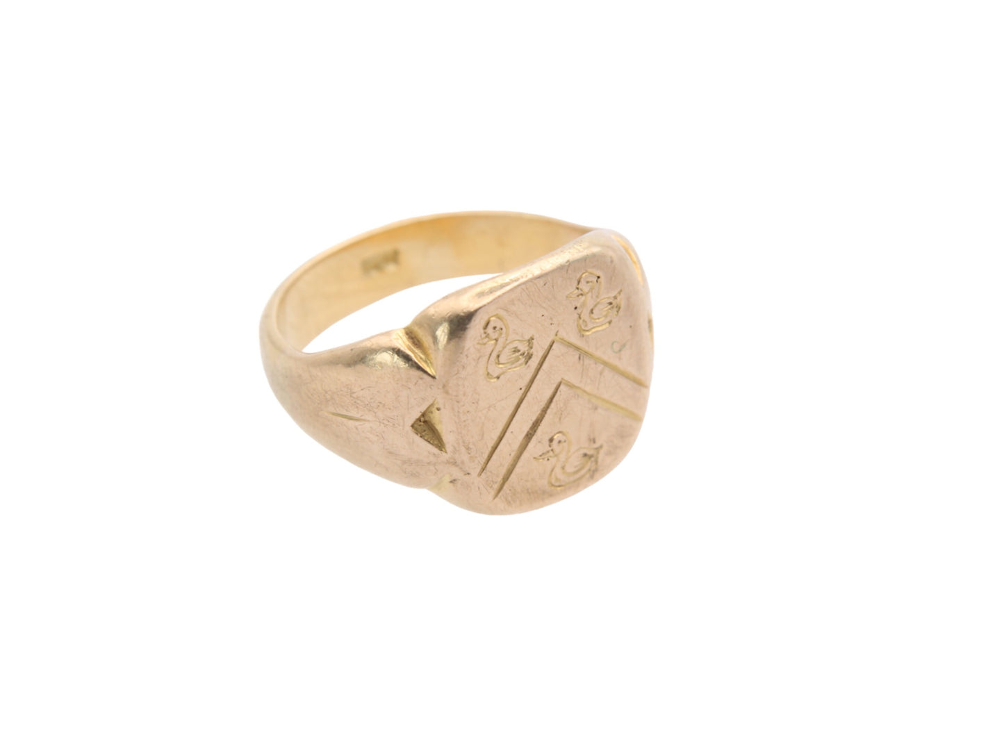 Antique 18ct Yellow Gold Signet Ring Intaglio Duck Crest