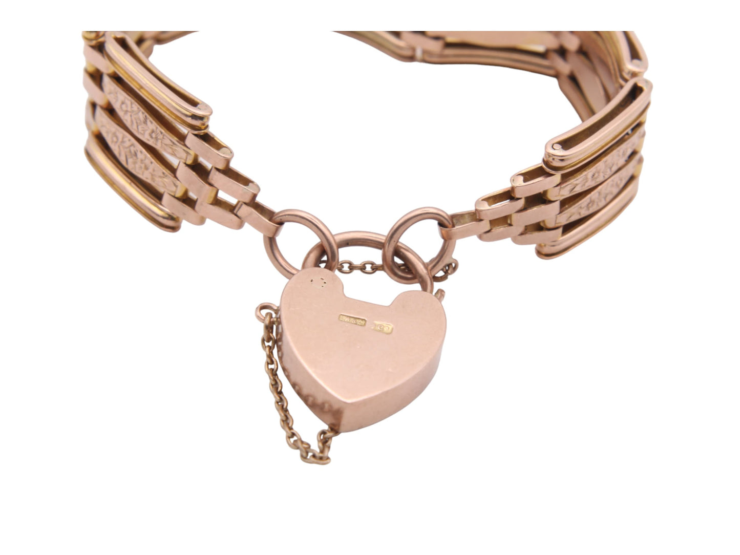 Antique 9ct Gold Forget-Me-Not Flower Gate Bracelet Padlock, 20g