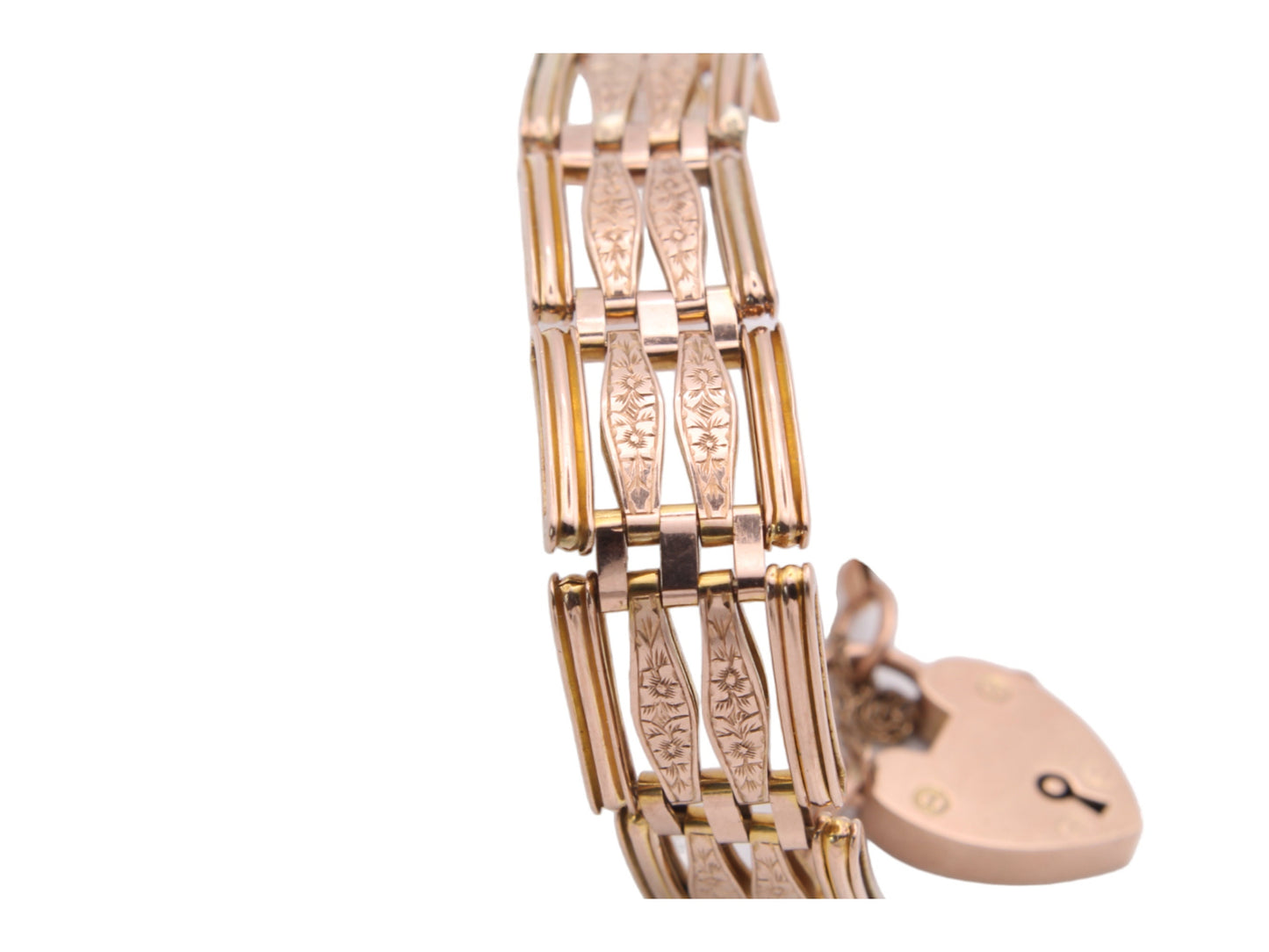 Antique 9ct Gold Forget-Me-Not Flower Gate Bracelet Padlock, 20g