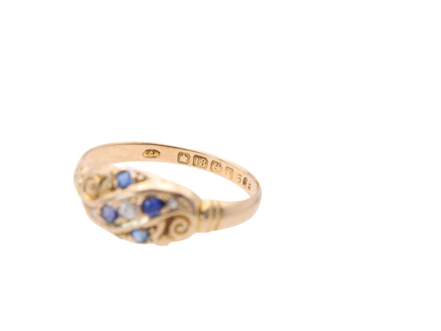 Antique-Edwardian-18ct-Gold-Sapphire-&-Diamond-Ring