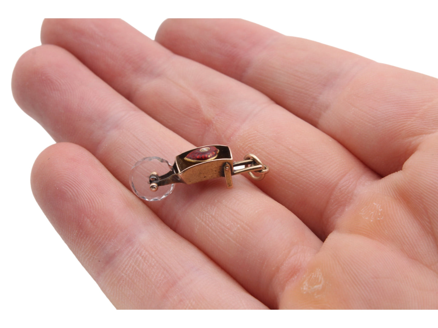 Antique 9ct Gold Lovers Wheelbarrow Heart Enamel Charm Pendant