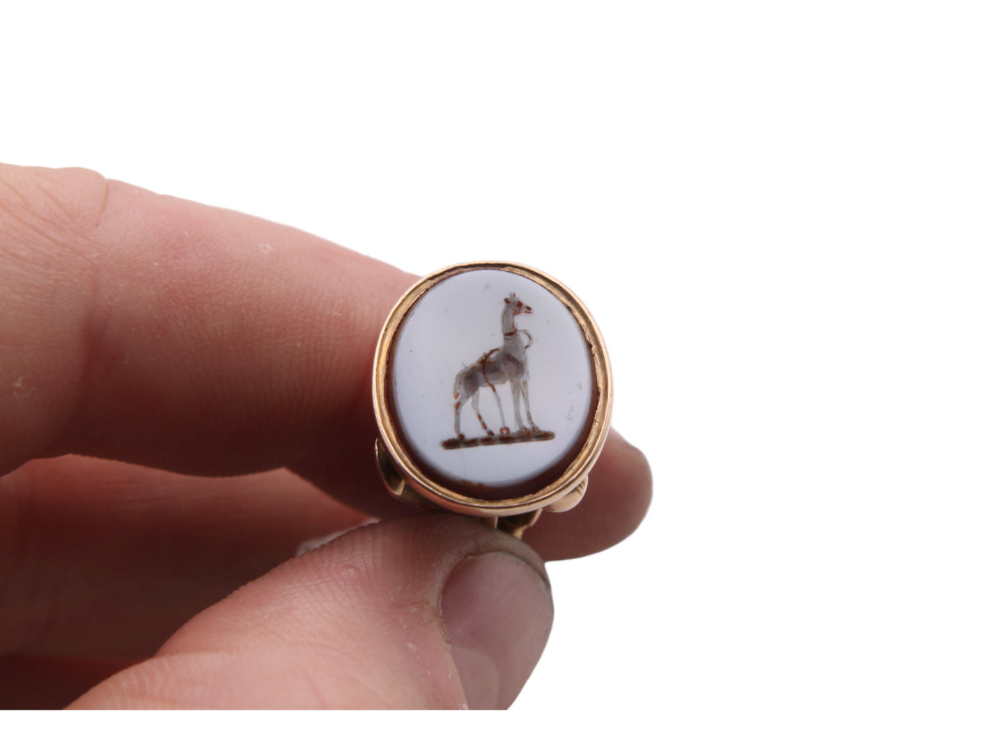 Antique Victorian 9ct Gold Carnelian Intaglio Giraffe Pendant Seal