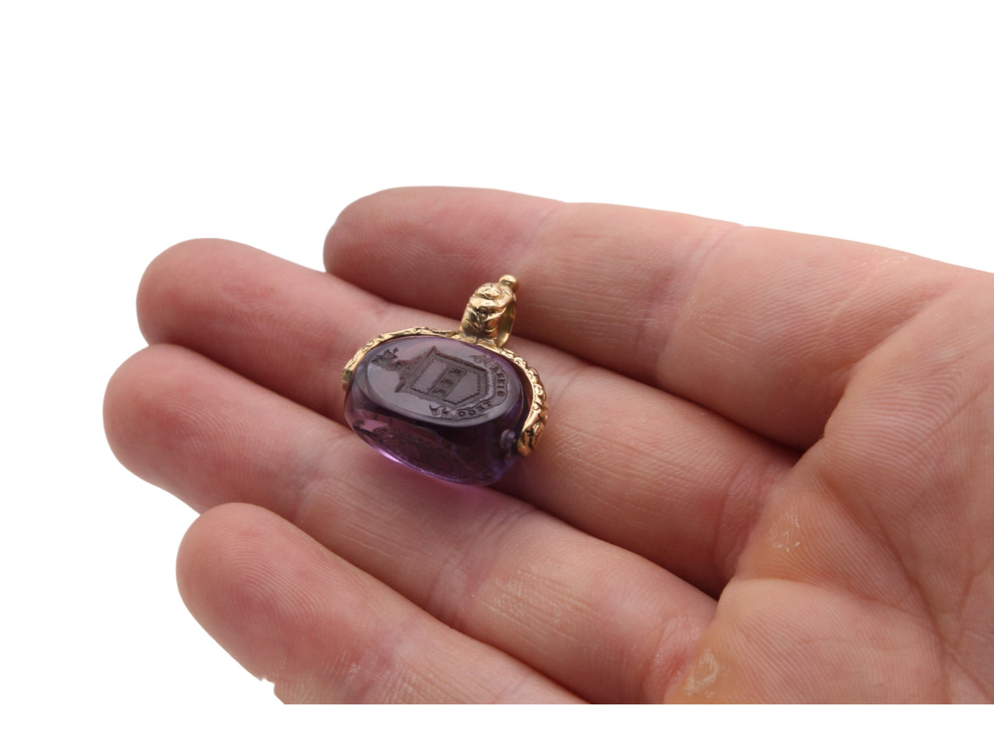 Antique 15ct Gold Amethyst Triple Crested Spinner Pendant