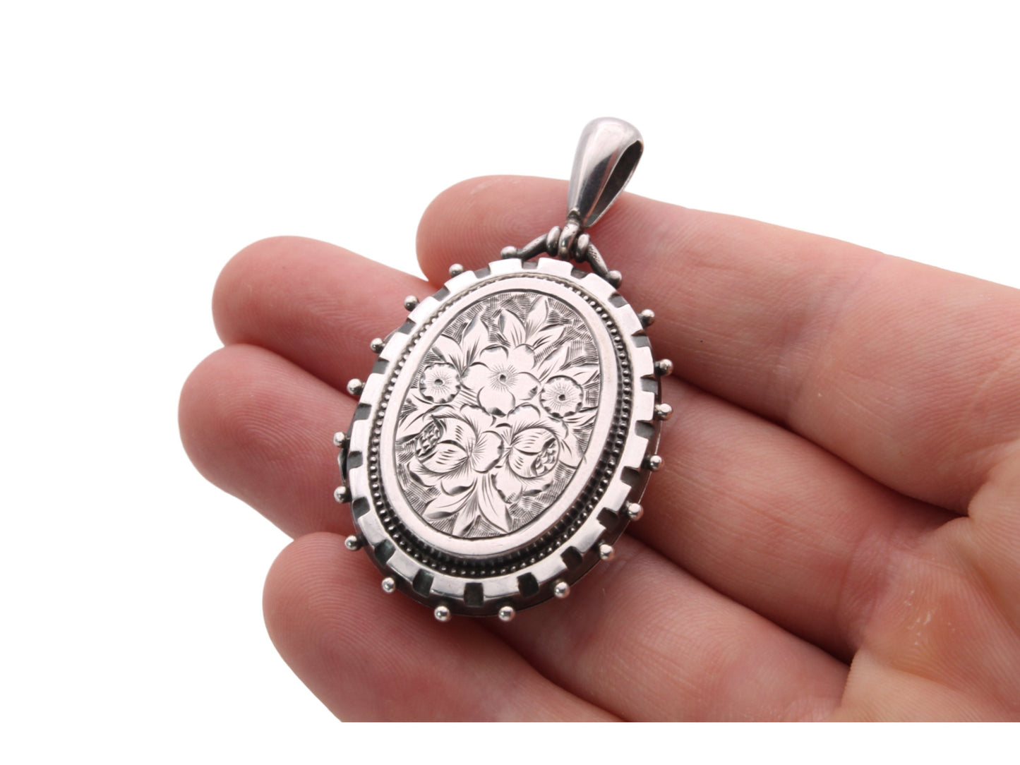 Antique Victorian Forget Me Not Silver Locket, 1881