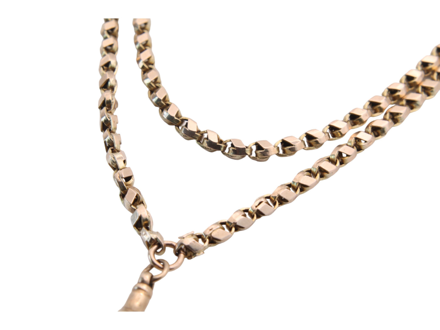 Antique 9ct Gold Tulip Link Long Guard Chain Necklace, 58"