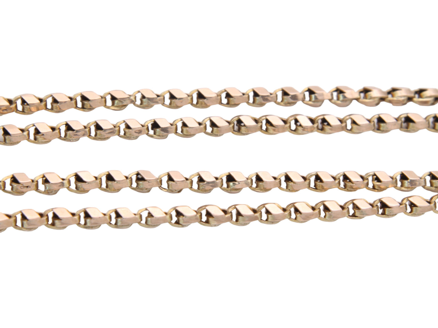 Antique 9ct Gold Tulip Link Long Guard Chain Necklace, 58"