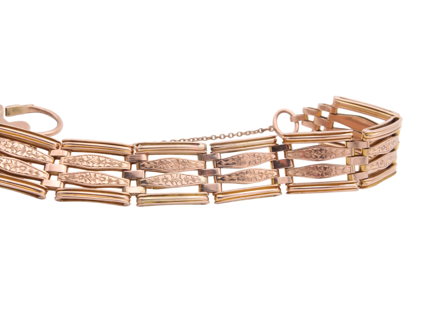 Antique 9ct Gold Forget-Me-Not Flower Gate Bracelet Padlock, 20g