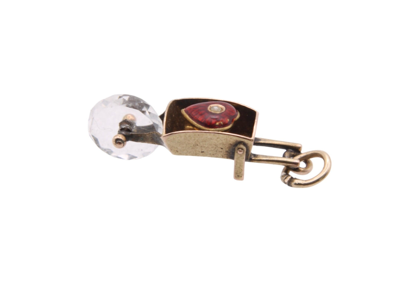 Antique 9ct Gold Lovers Wheelbarrow Heart Enamel Charm Pendant