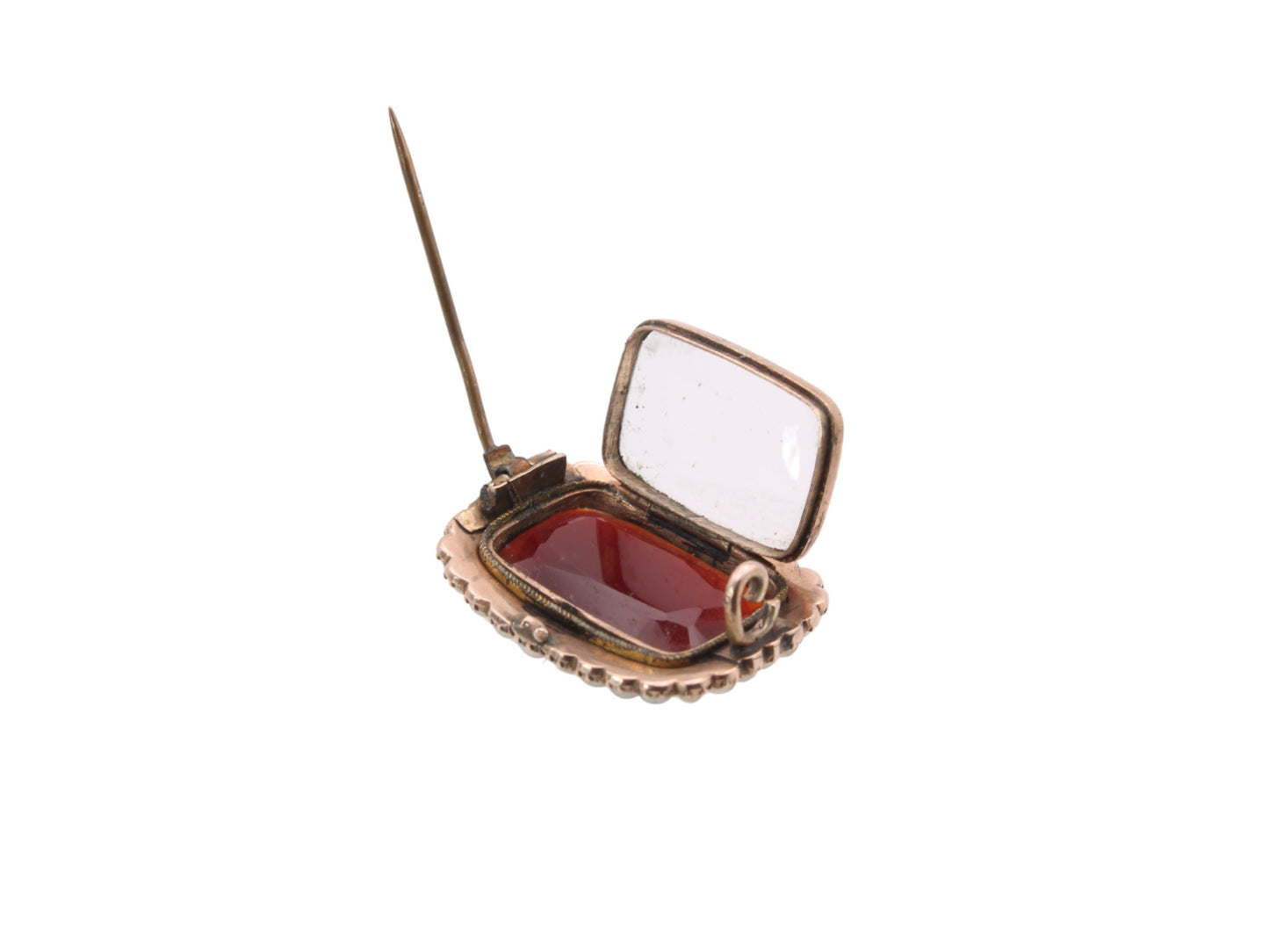 Antique Victorian 9ct Gold Carnelian, Pearl Brooch, Hidden Locket