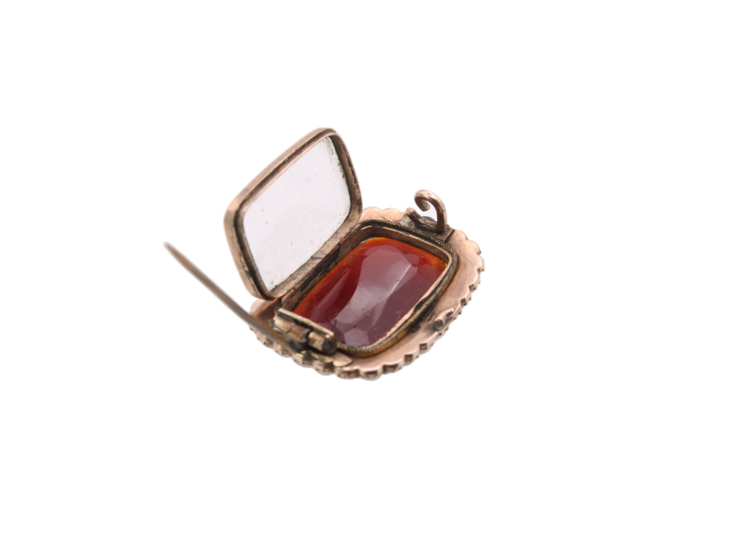 Antique Victorian 9ct Gold Carnelian, Pearl Brooch, Hidden Locket