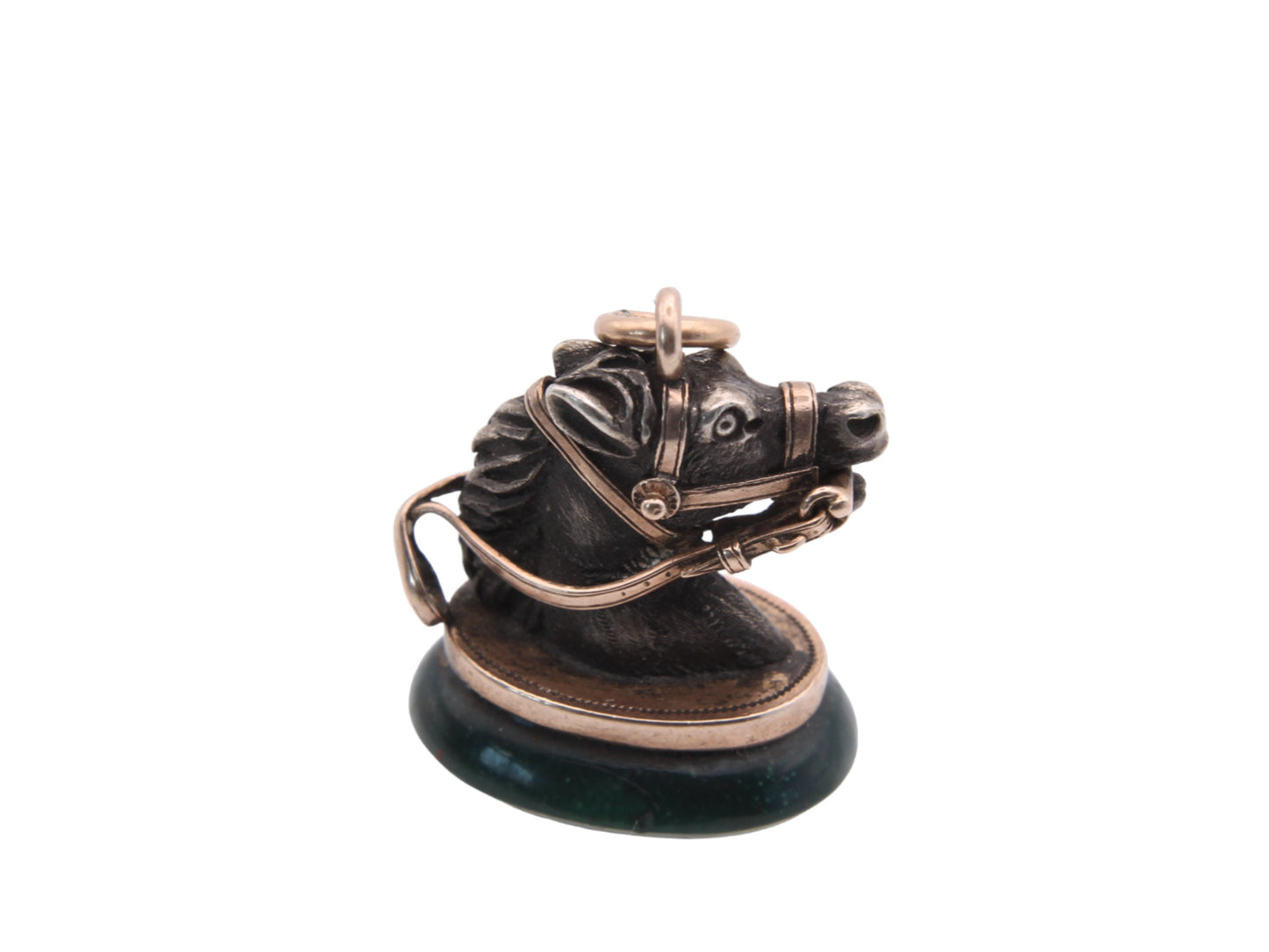 Antique 9ct Gold & Silver Bloodstone Horse Pendant Fob