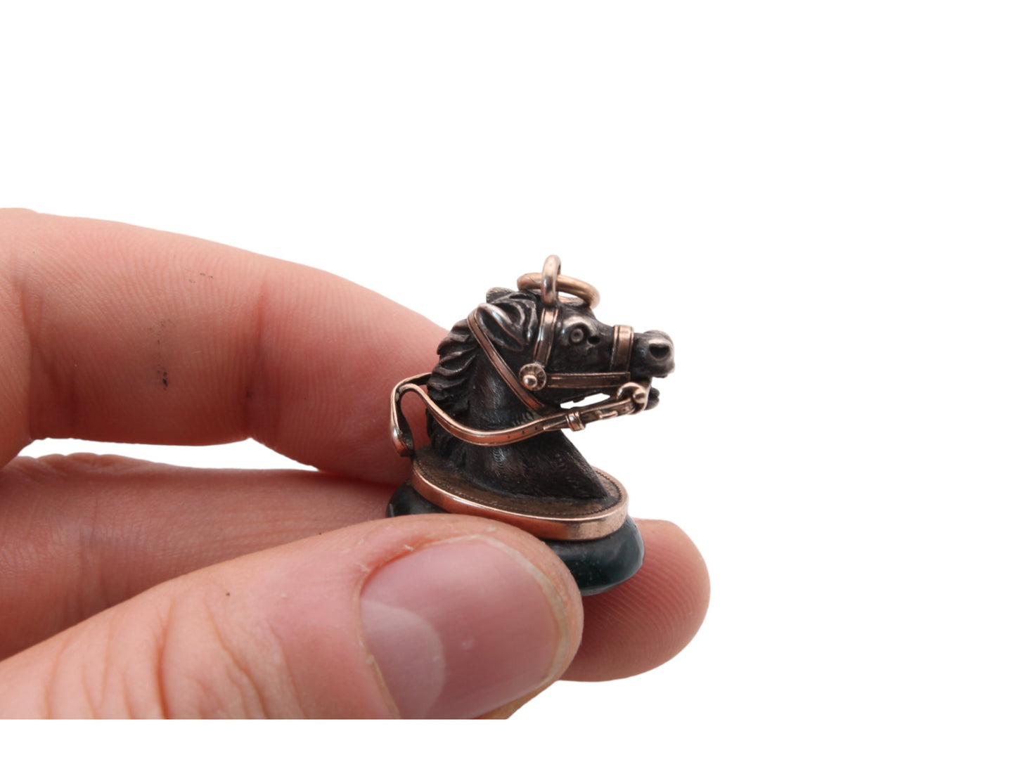 Antique 9ct Gold & Silver Bloodstone Horse Pendant Fob