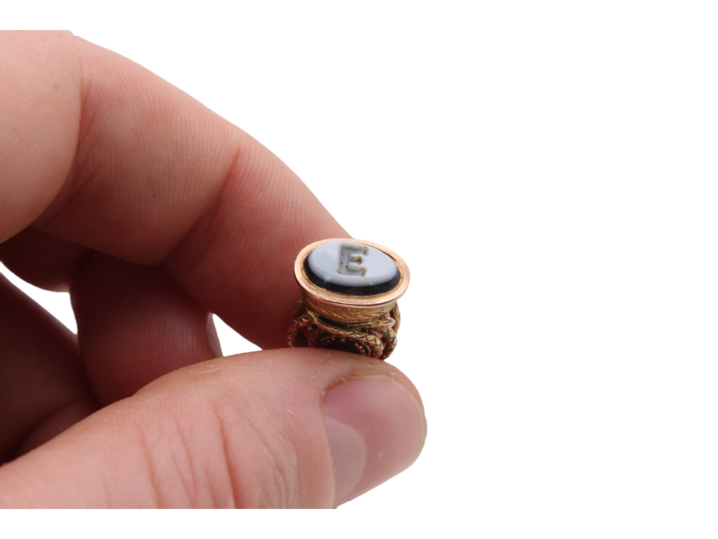 Antique 18ct Gold Snake Garnet Pendant With Banded Agate