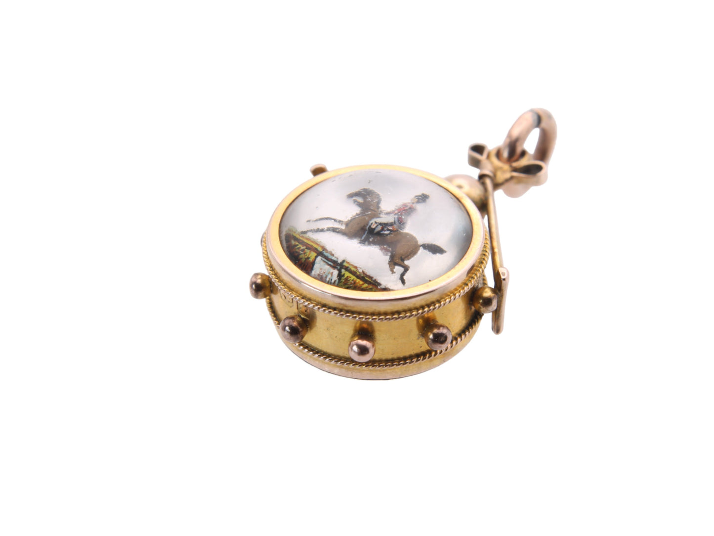 Antique 9ct Gold Essex Crystal Horse Scene With Compass pendant, 1893