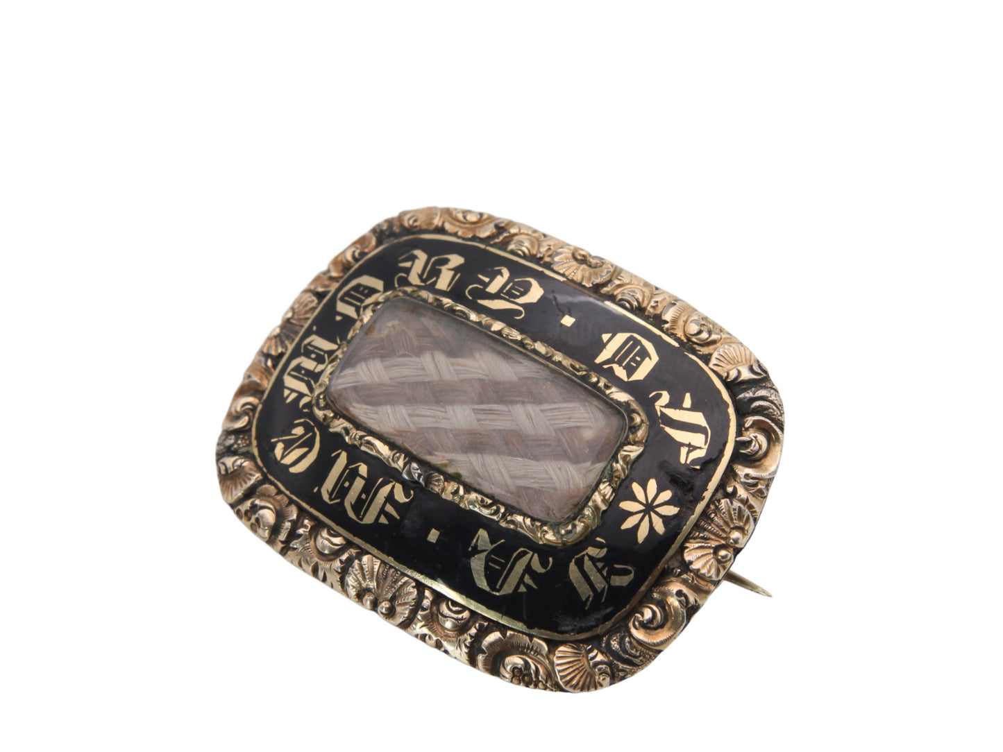 Antique Victorian Large 9ct Gold Enamel Mourning Brooch 'In Memory Of'