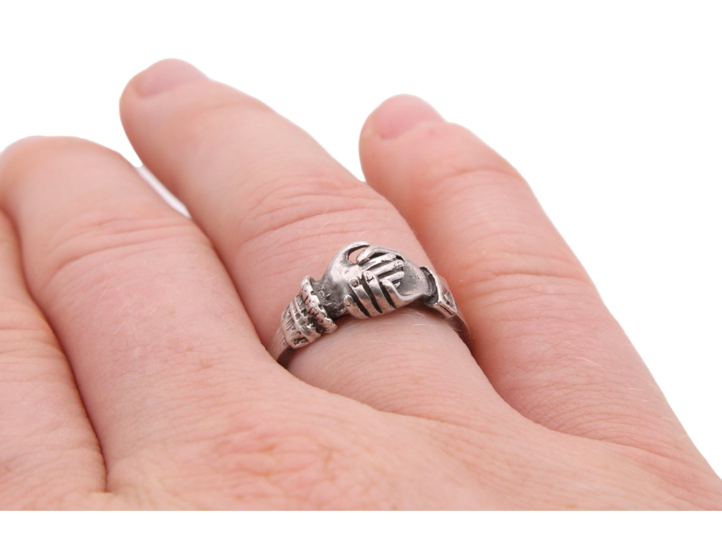 Vintage Sterling Silver Opening Hands Heart Gimmel Ring