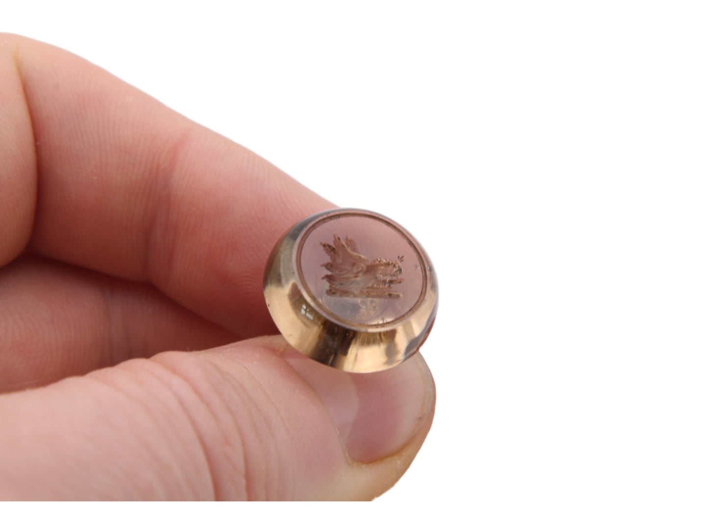 Antique 9ct Gold Citrine Curling Stone Intaglio Wild Boar Crest Pendant