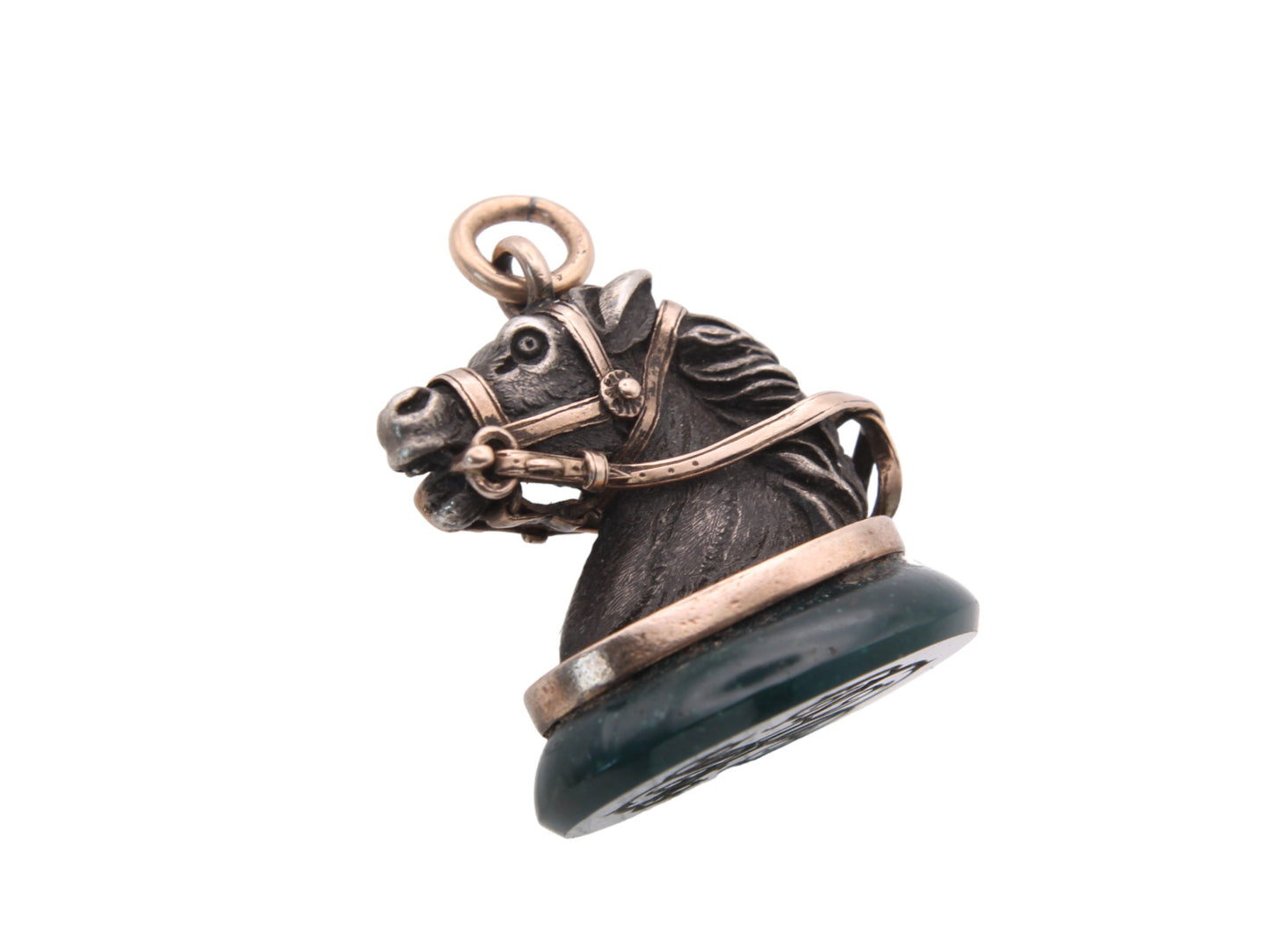 Antique 9ct Gold & Silver Bloodstone Horse Pendant Fob