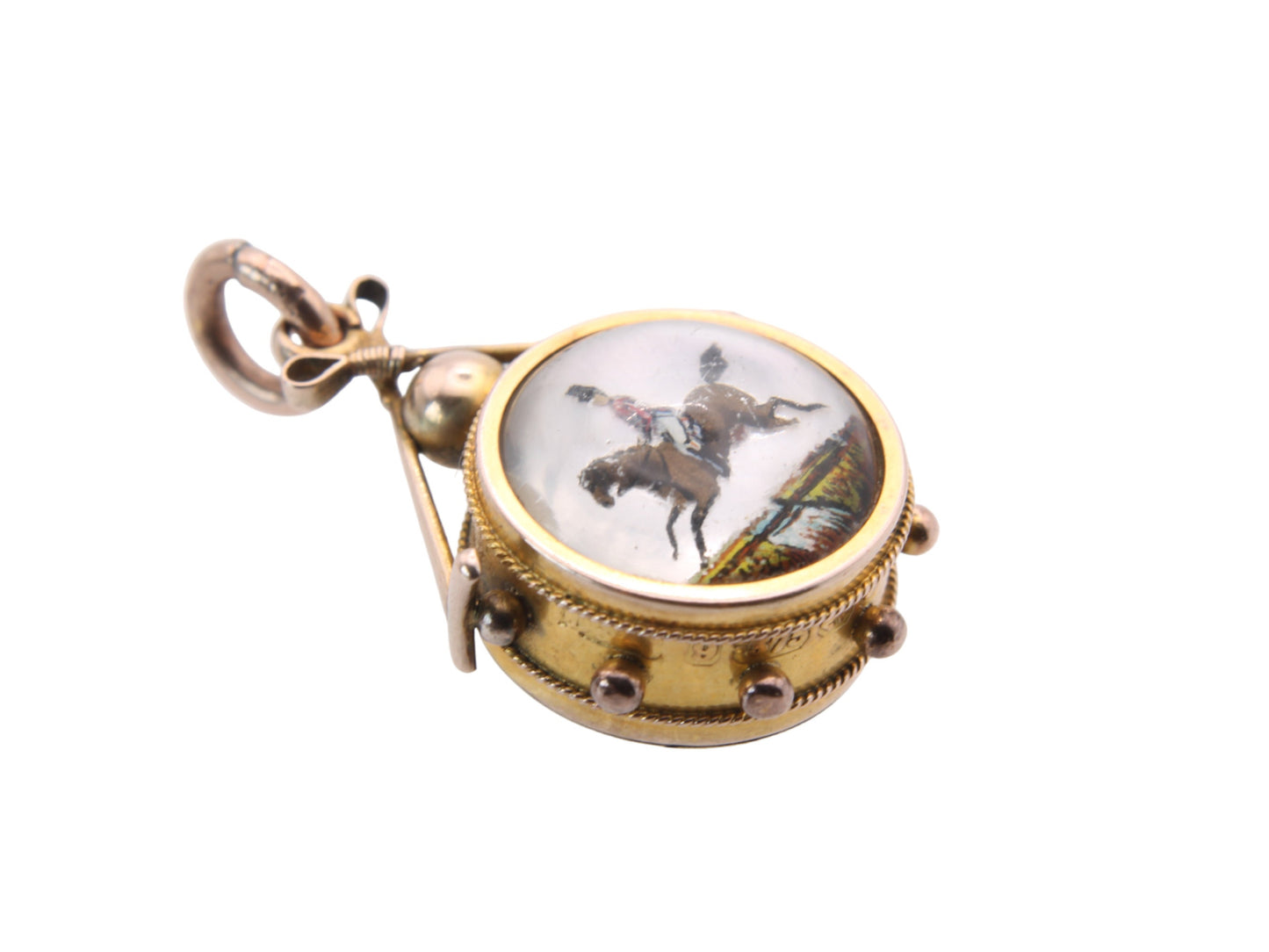 Antique 9ct Gold Essex Crystal Horse Scene With Compass pendant, 1893