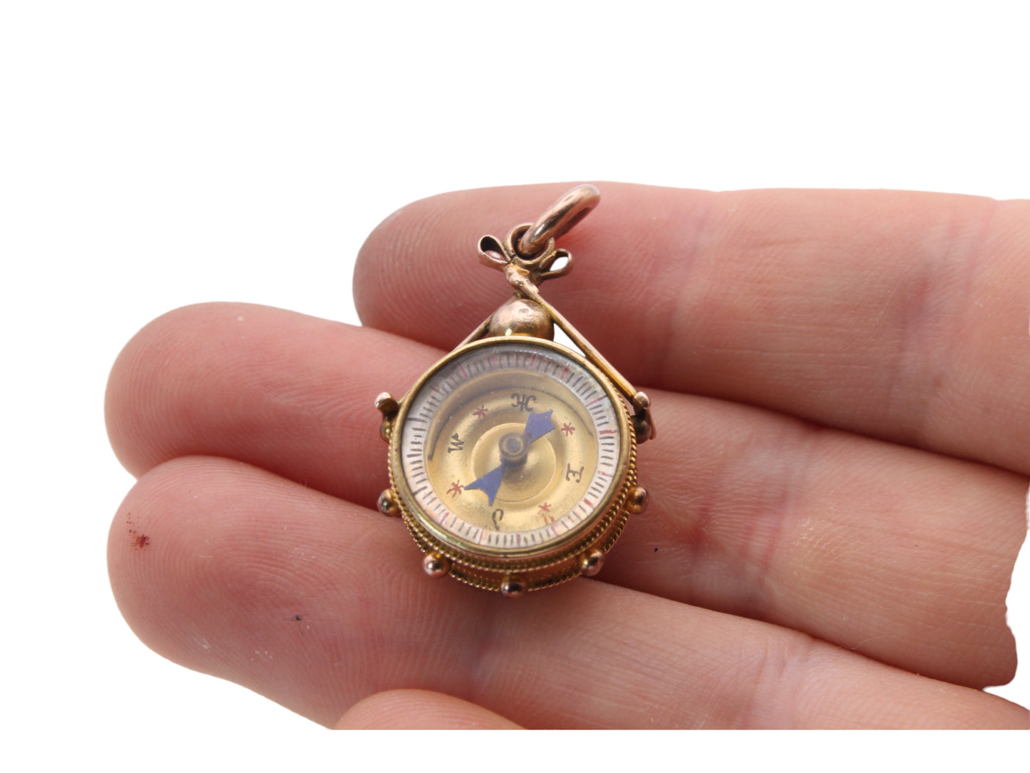 Antique 9ct Gold Essex Crystal Horse Scene With Compass pendant, 1893