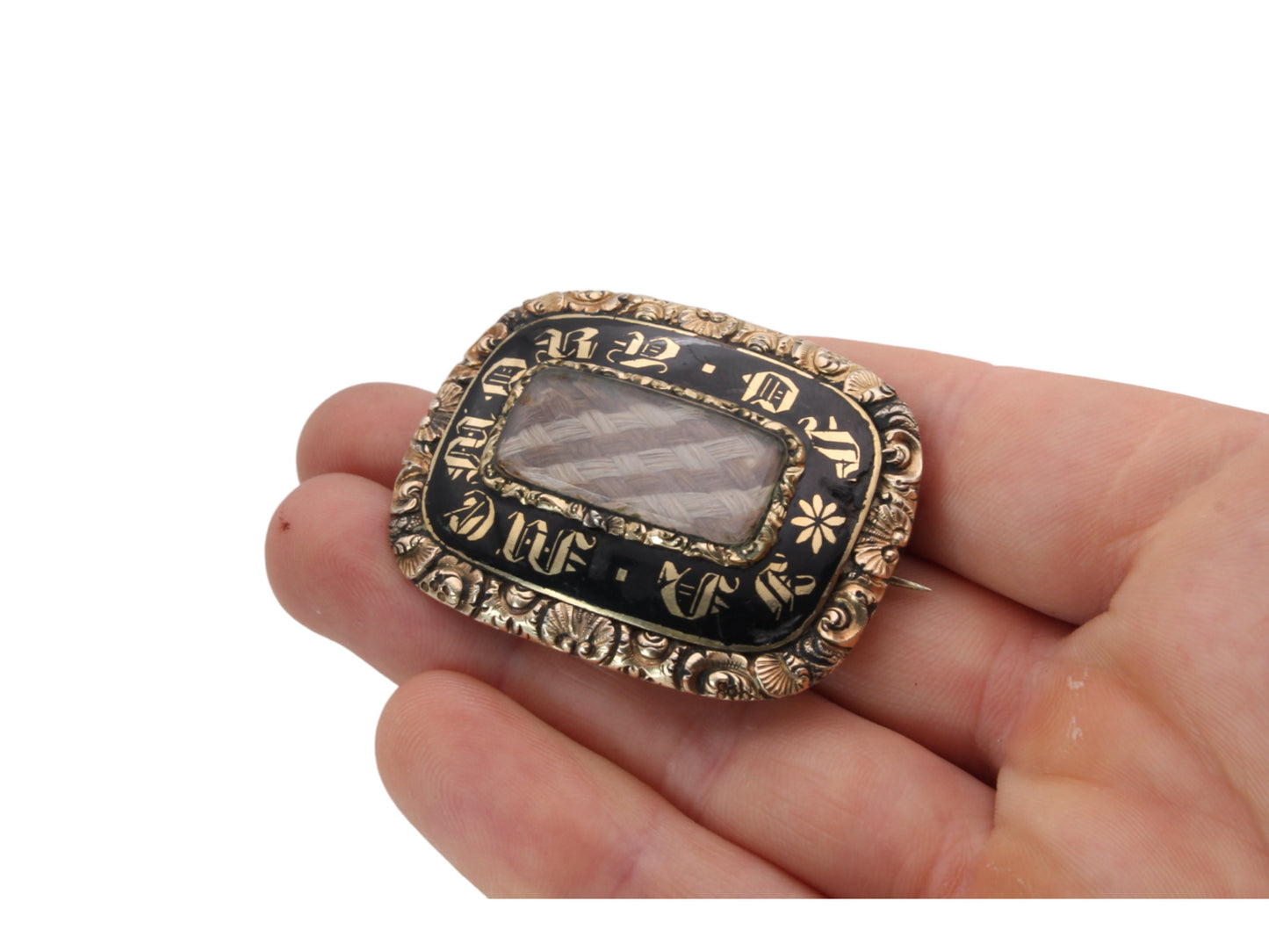 Antique Victorian Large 9ct Gold Enamel Mourning Brooch 'In Memory Of'