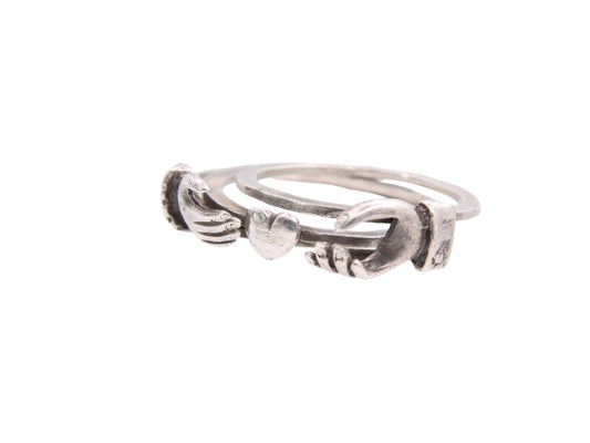 Vintage Sterling Silver Opening Hands Heart Gimmel Ring
