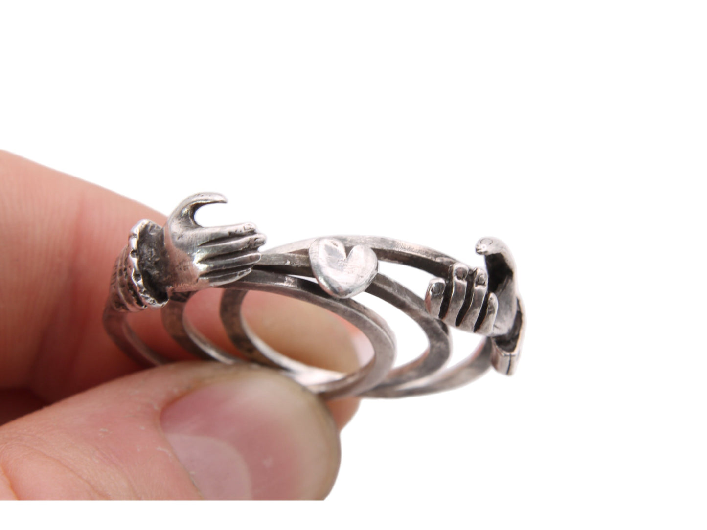 Vintage Sterling Silver Opening Hands Heart Gimmel Ring